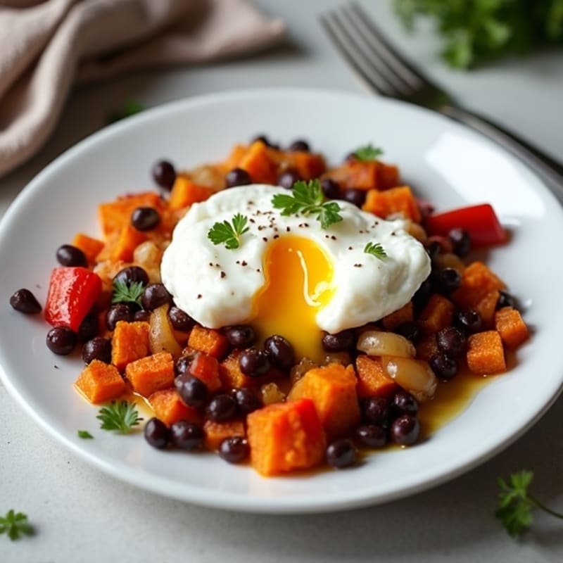 Crispy Sweet Potato Hash with Poached Eggs