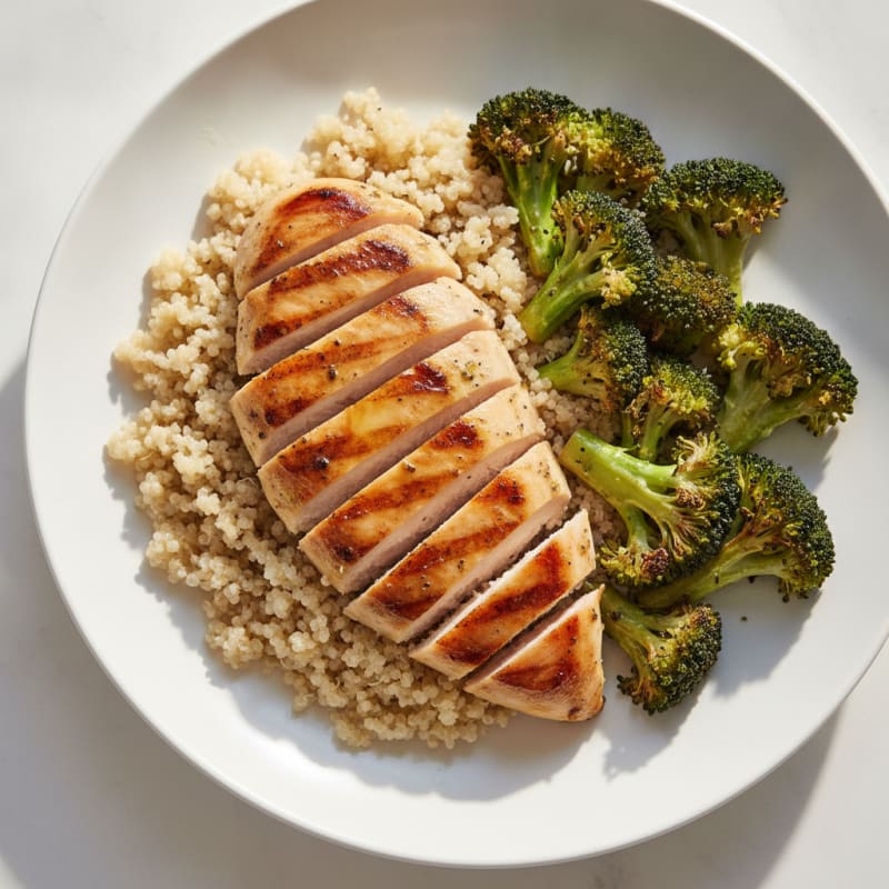 Grilled Chicken Breast with Quinoa and Roasted Broccoli