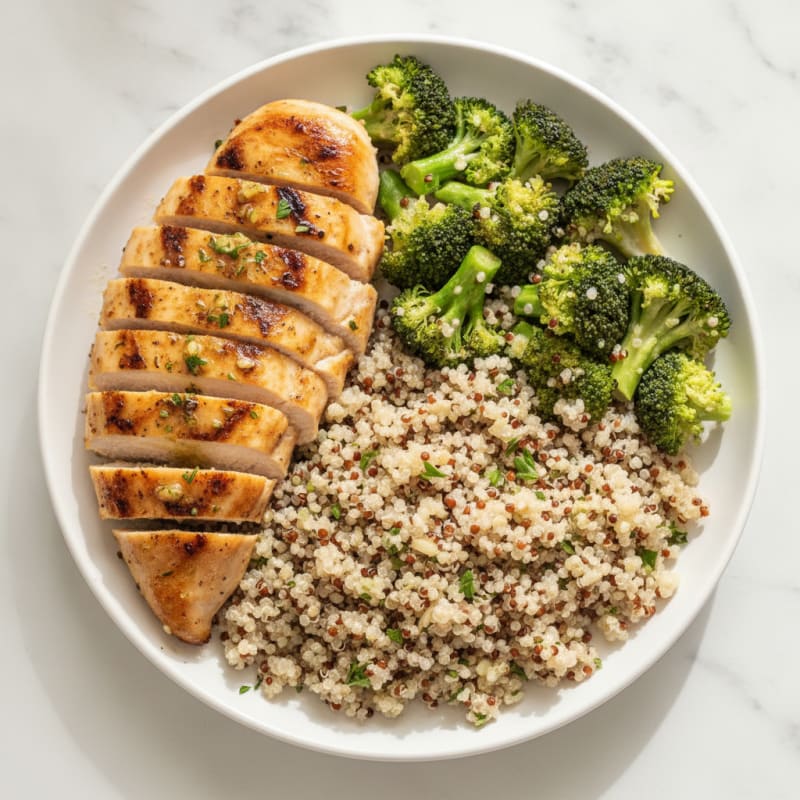 Grilled Chicken Breast with Quinoa and Steamed Broccoli