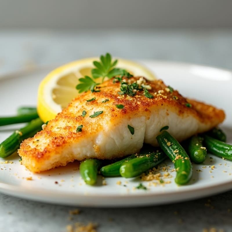 Crispy Pan-Seared Cod with Lemon-Garlic Green Beans