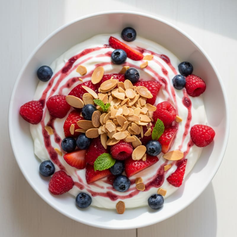 Greek Yogurt Protein Parfait with Mixed Berries and Almonds