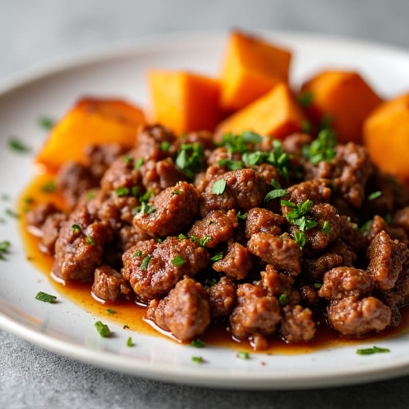 Hot Honey Ground Beef with Roasted Sweet Potatoes
