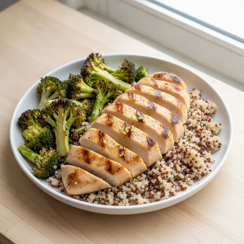 Grilled Chicken Breast with Quinoa and Roasted Broccoli