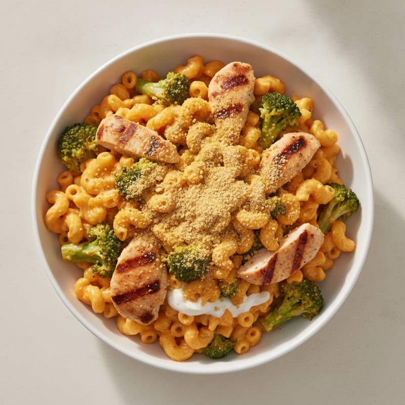 Grilled Chicken and Broccoli Mac and Cheese Bowl