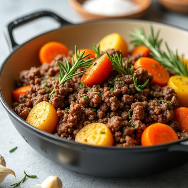 Herb-Roasted Ground Beef Skillet with Golden Potatoes and Carrots