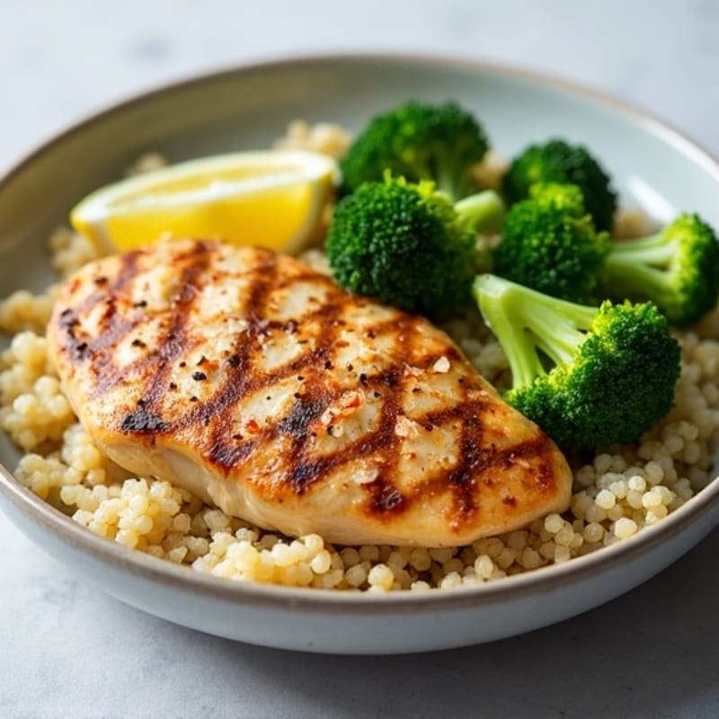 Grilled Chicken Breast with Quinoa and Steamed Broccoli