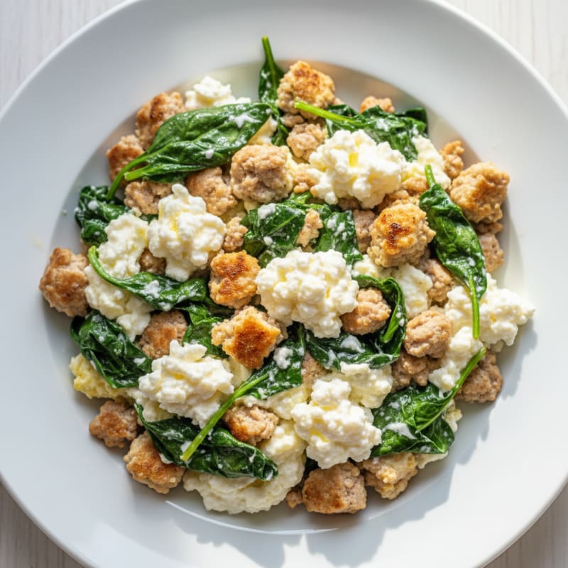 Egg White and Turkey Spinach Scramble with Cottage Cheese