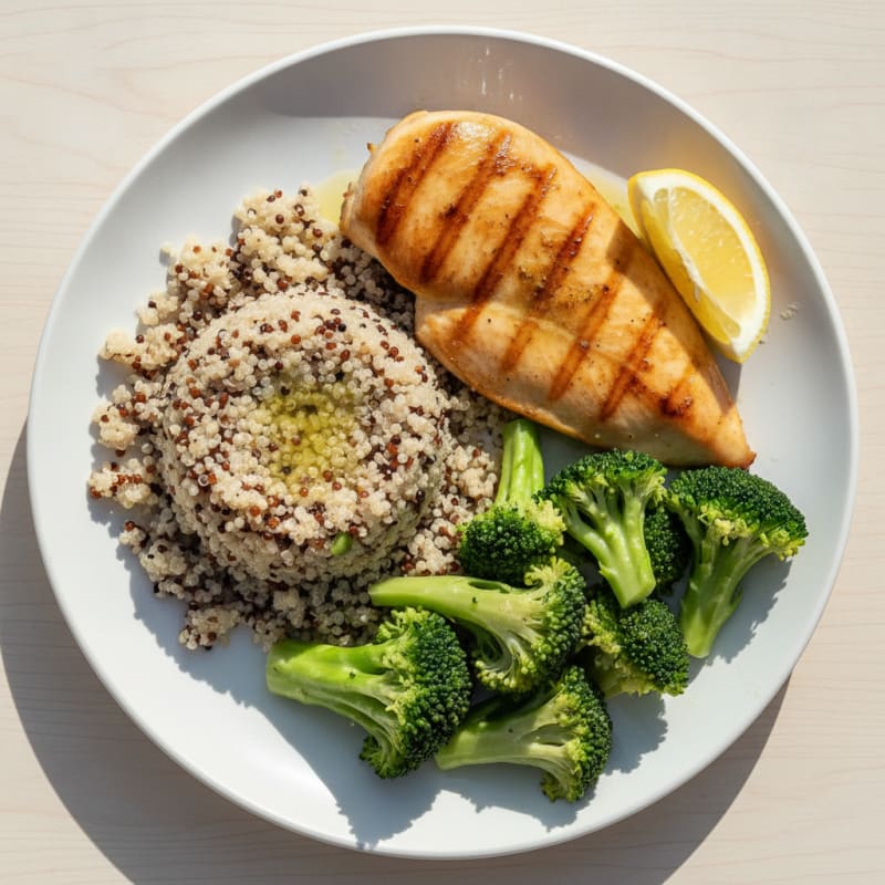 Grilled Chicken Breast with Quinoa and Steamed Broccoli