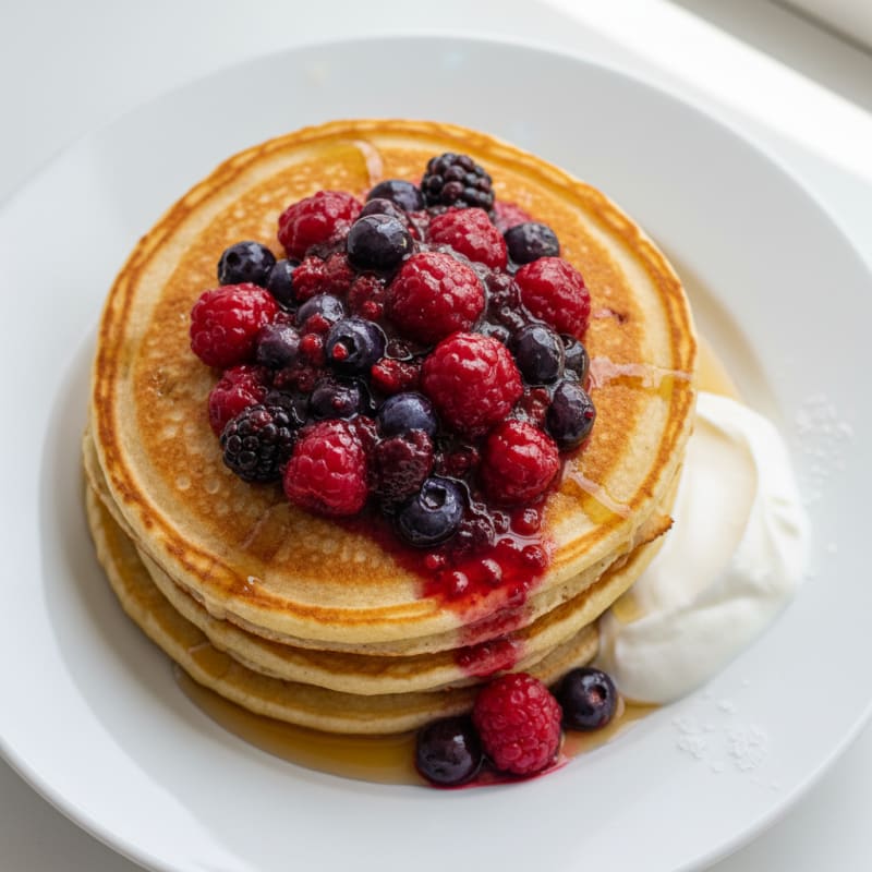 Fluffy Buttermilk Pancakes with Berry Compote