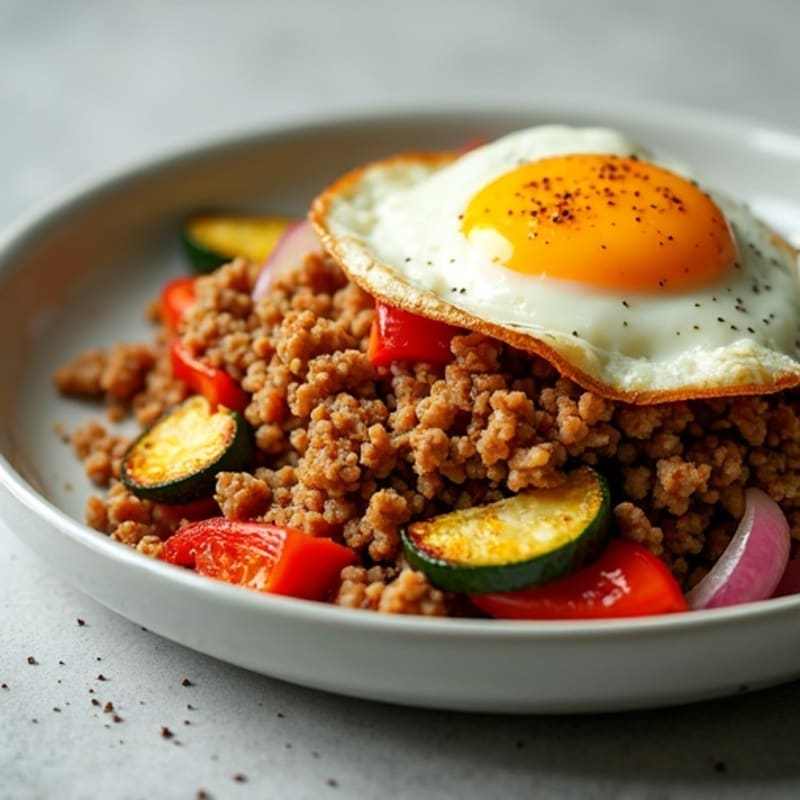 Crispy Ground Turkey and Roasted Vegetable Skillet