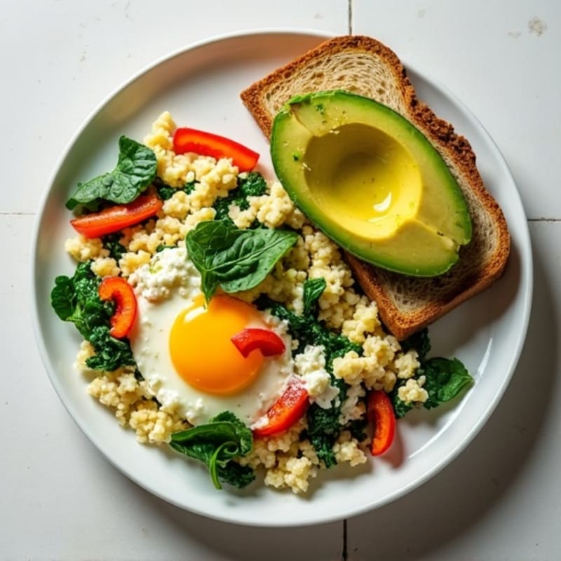 Egg White and Turkey Spinach Scramble with Cottage Cheese
