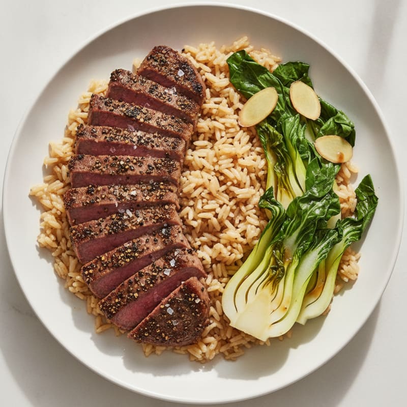 Black Pepper Skirt Steak with Garlic Rice