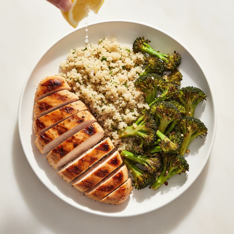 Grilled Chicken Breast with Quinoa and Roasted Broccoli