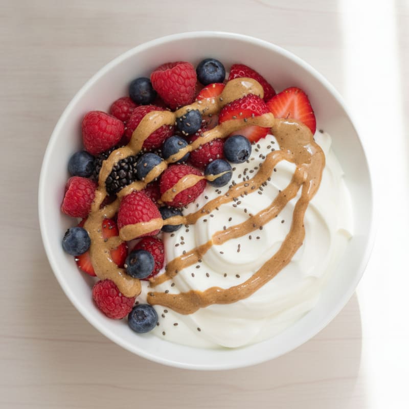 Greek Yogurt Protein Bowl with Mixed Berries and Almond Butter