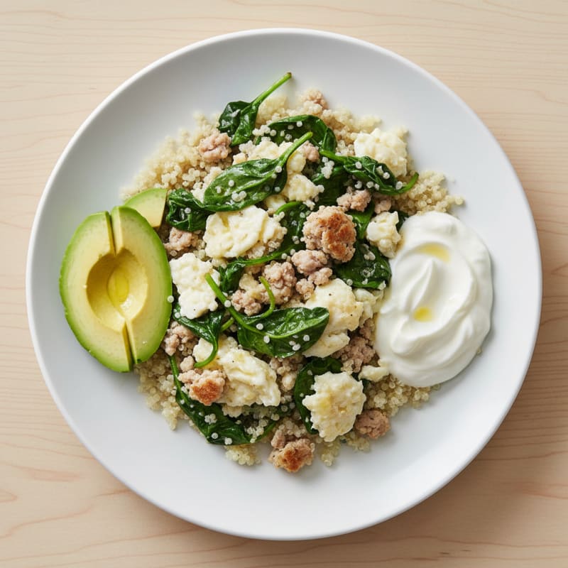 Egg White and Turkey Spinach Scramble with Greek Yogurt