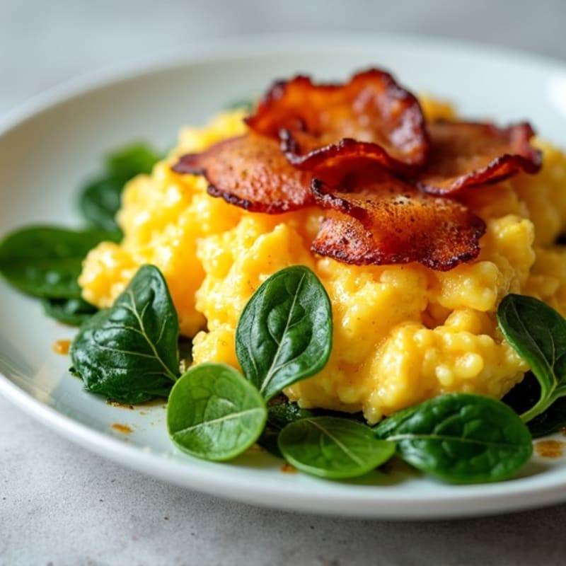 Cottage Cheese Egg Scramble with Spinach and Turkey Bacon