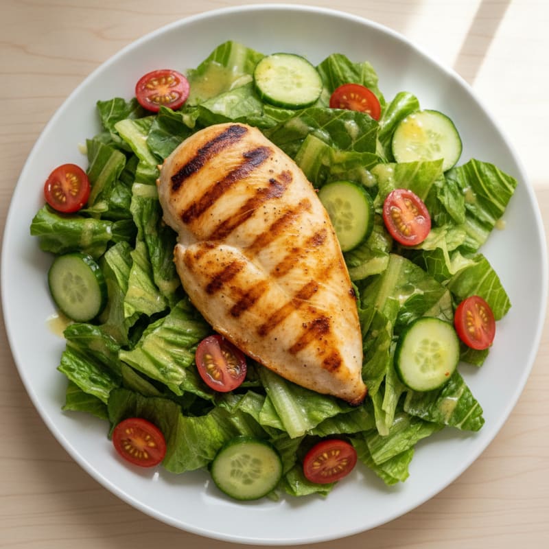 Grilled Chicken Breast with Crisp Romaine and Cherry Tomato Salad