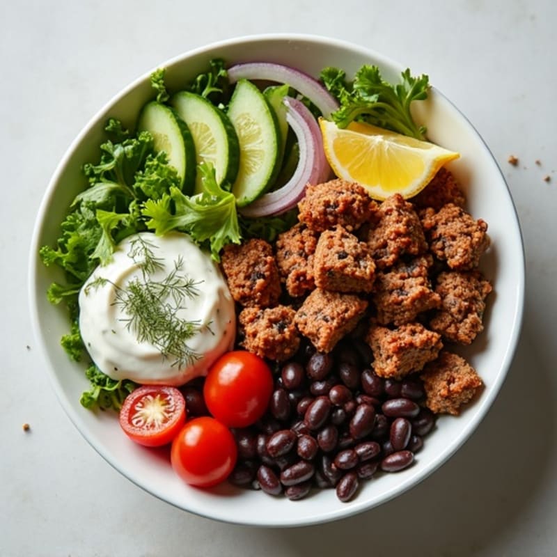 Crispy Lean Ground Beef Bowl with Creamy Tangy Dressing