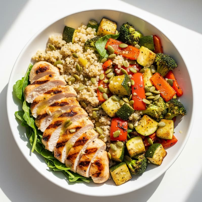 Grilled Chicken and Quinoa Power Bowl with Roasted Vegetables