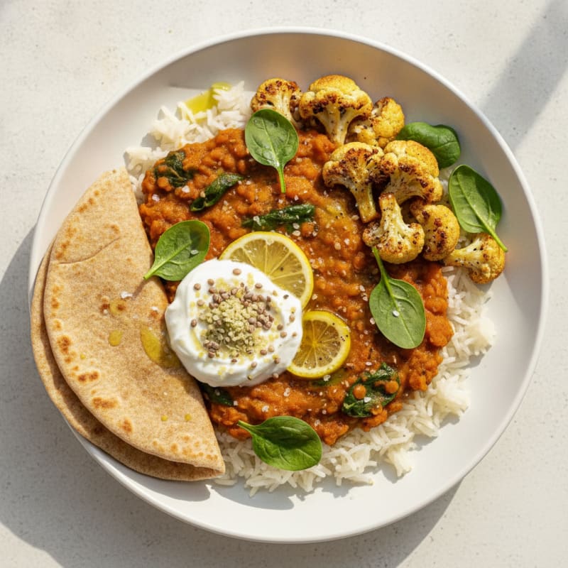 Hearty Lentil Dal with Roasted Vegetables