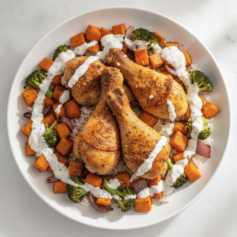 Herb-Roasted Chicken Drumsticks with Roasted Vegetables
