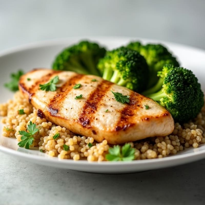 Grilled Chicken Breast with Quinoa and Roasted Broccoli