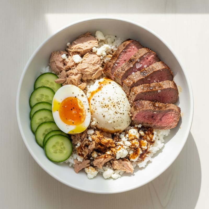 Seared Steak and Tuna Rice Bowl