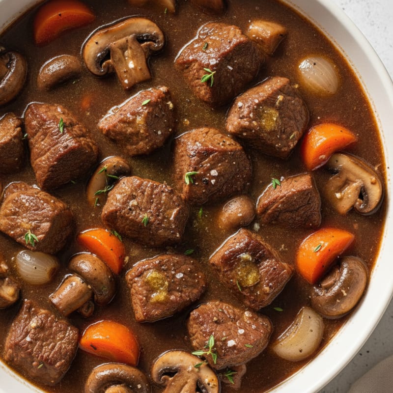 Red Wine Braised Beef with Mushrooms