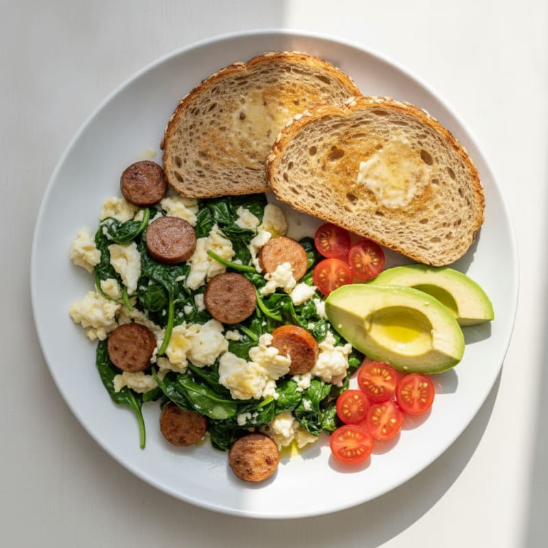 Egg White and Spinach Scramble with Turkey Sausage