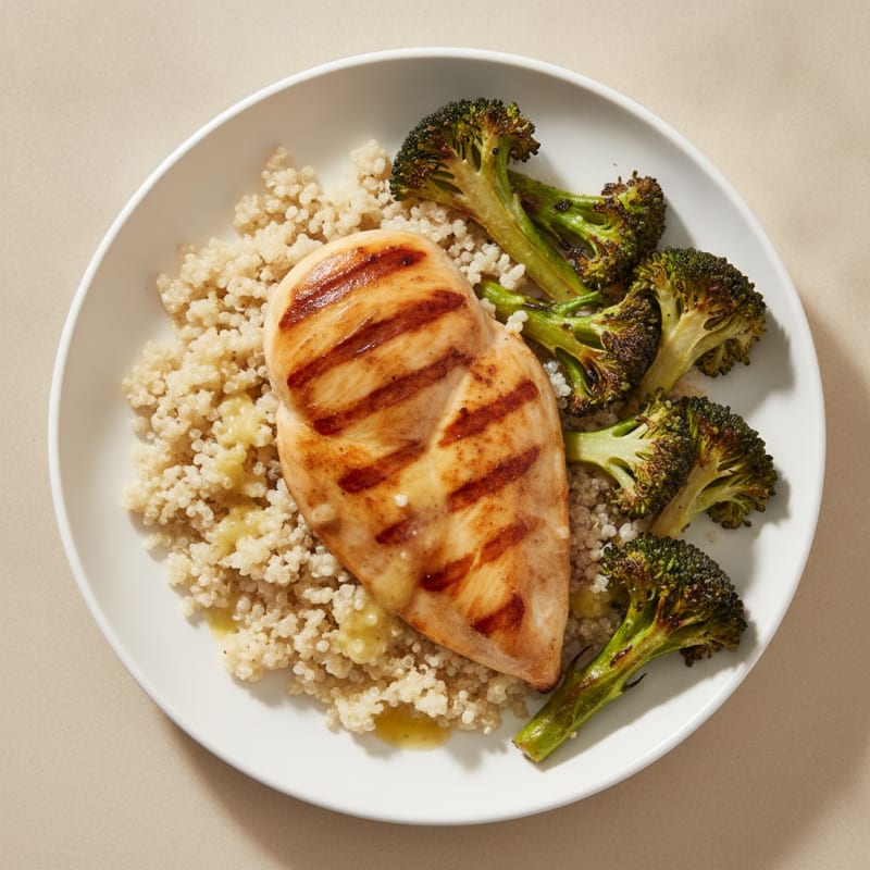 Grilled Chicken Breast with Quinoa and Roasted Broccoli