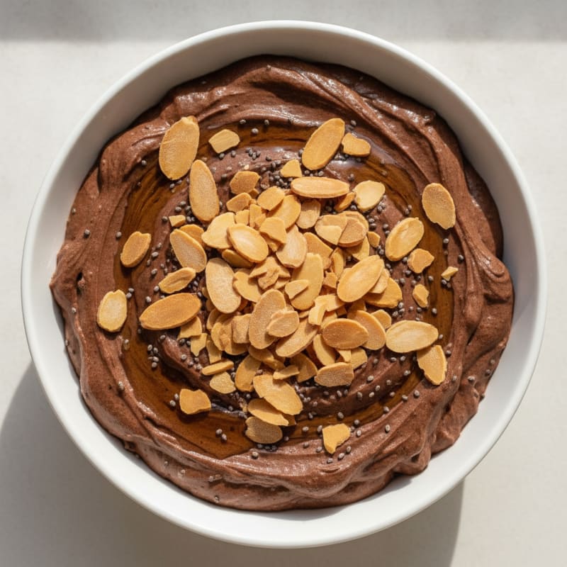 Silky Chocolate Protein Pudding with Greek Yogurt and Almonds