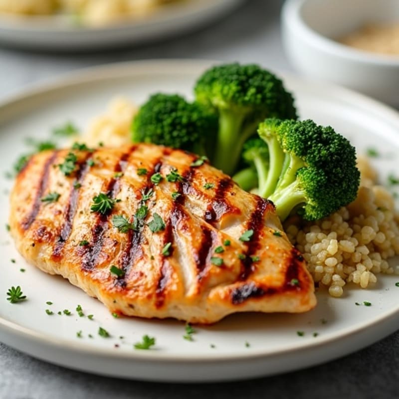 Grilled Chicken Breast with Roasted Broccoli and Quinoa