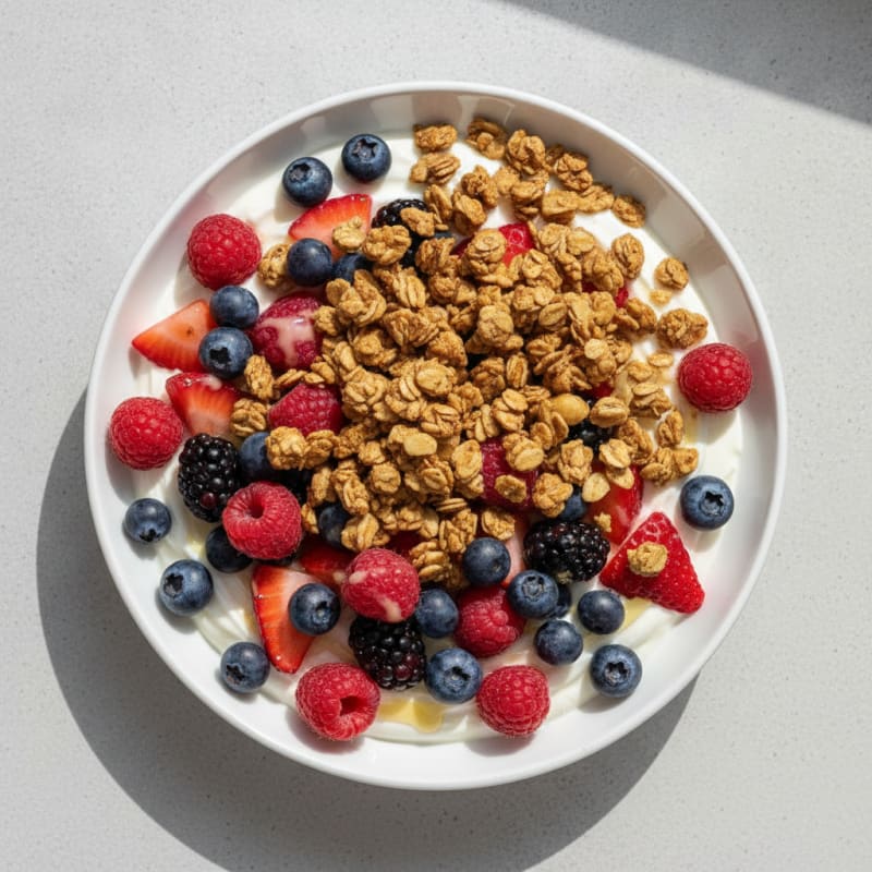 Creamy Greek Yogurt with Mixed Berries and Protein Granola