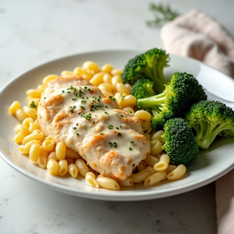 Creamy Lemon Garlic Chicken Pasta with Roasted Broccoli