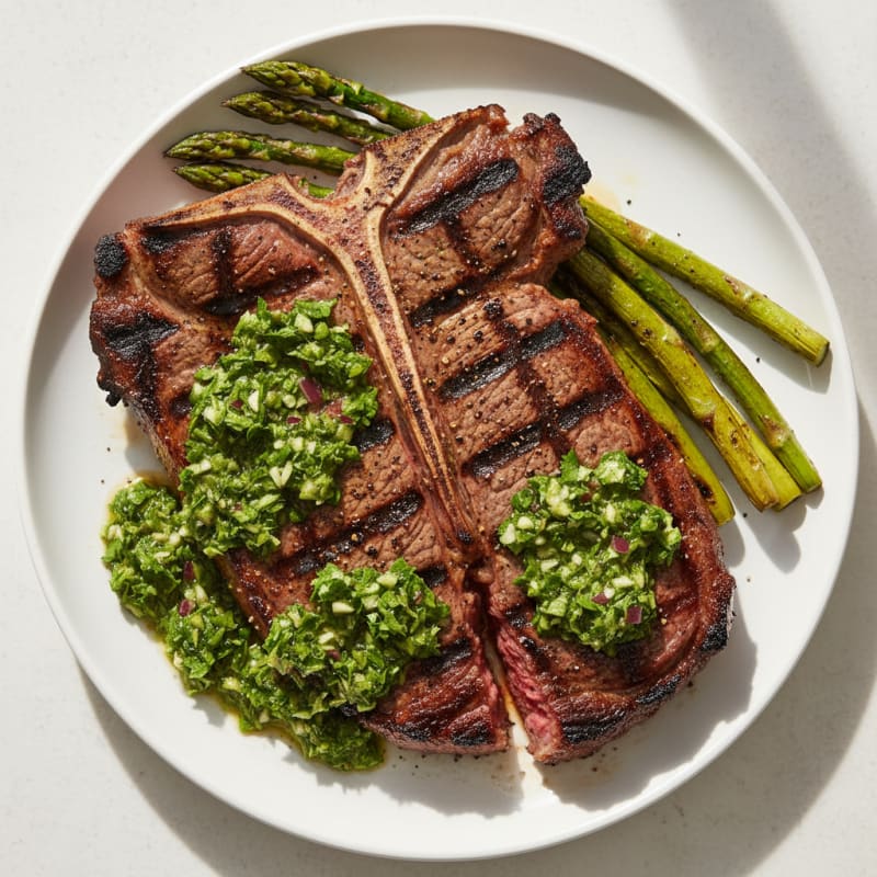 Smoky Grilled T-Bone Steak with Zesty Chimichurri