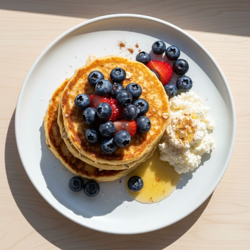 Fluffy Cottage Cheese Pancakes with Berries