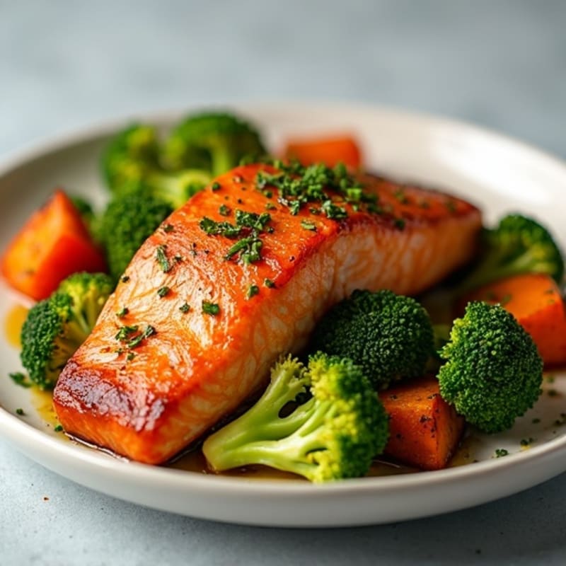Sheet Pan Roasted Salmon with Crispy Broccoli and Sweet Potatoes