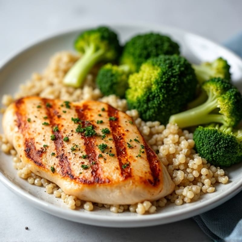 Grilled Chicken Breast with Roasted Broccoli and Quinoa