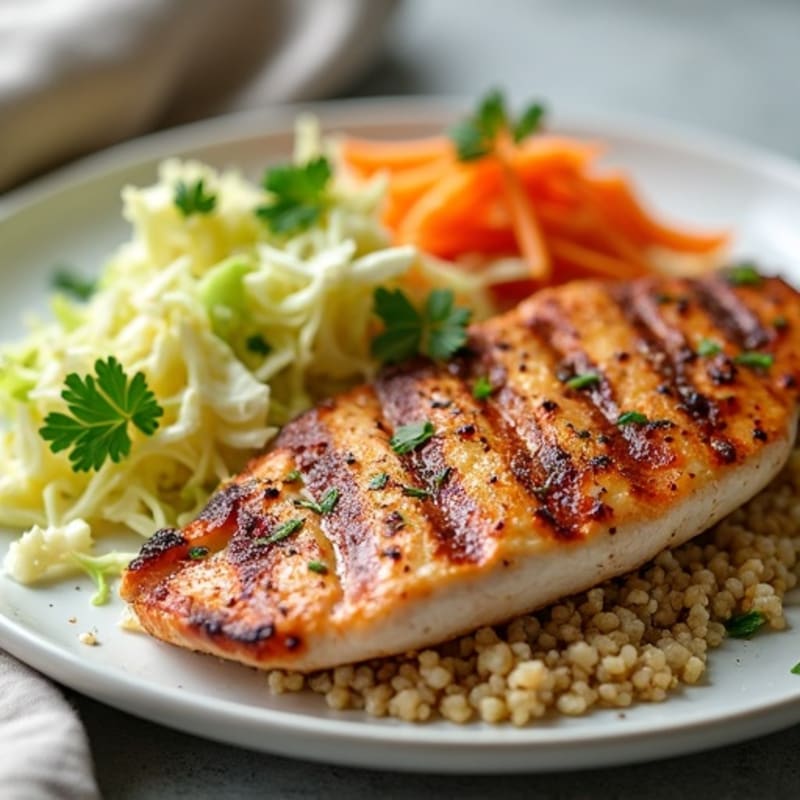 Grilled Turkey Breast with Crunchy Cabbage Slaw and Quinoa