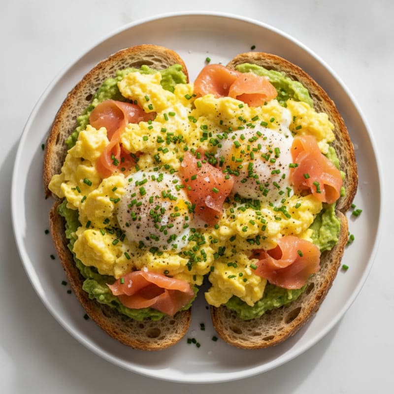 High-Protein Smoked Salmon and Avocado Sourdough Scramble