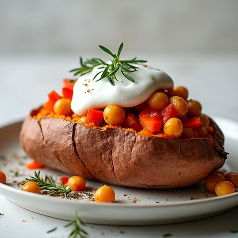 Herb-Roasted Stuffed Sweet Potato with Greek Yogurt