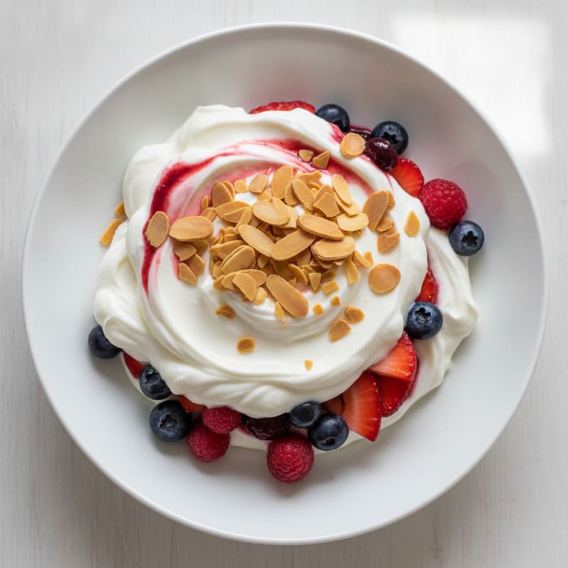 Greek Yogurt Protein Parfait with Mixed Berries and Almonds