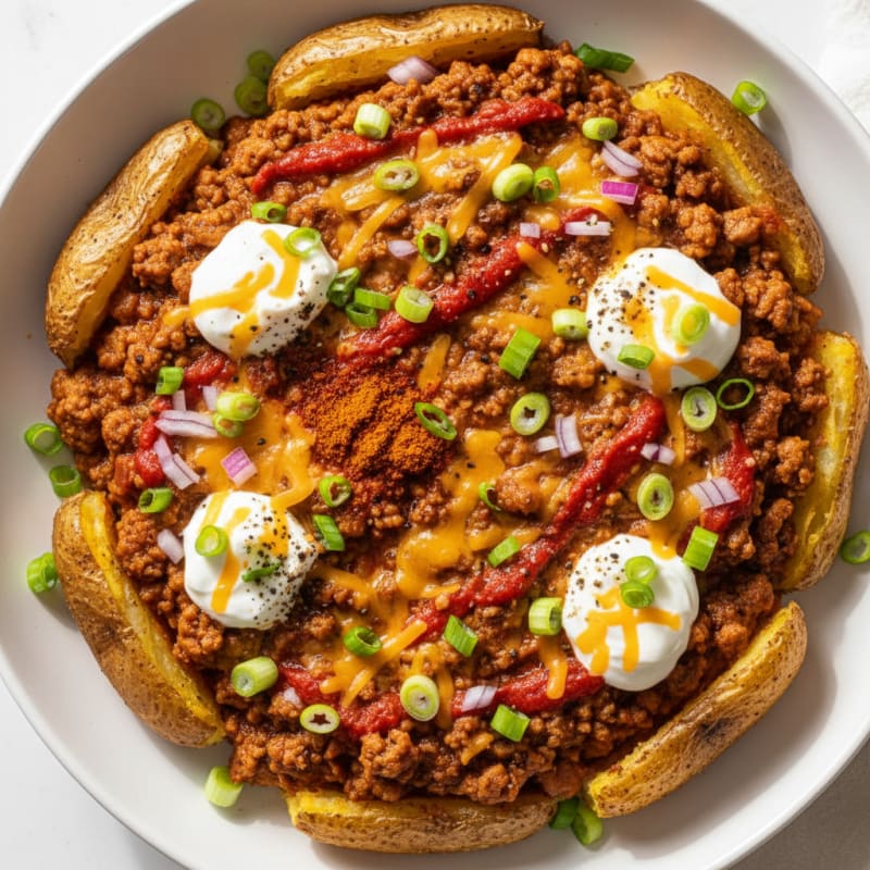 Loaded Chili Cheese Potato Skins