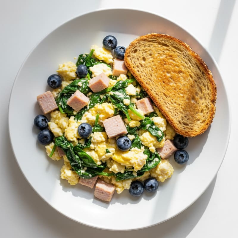 Cottage Cheese Scramble with Spinach and Smoked Turkey