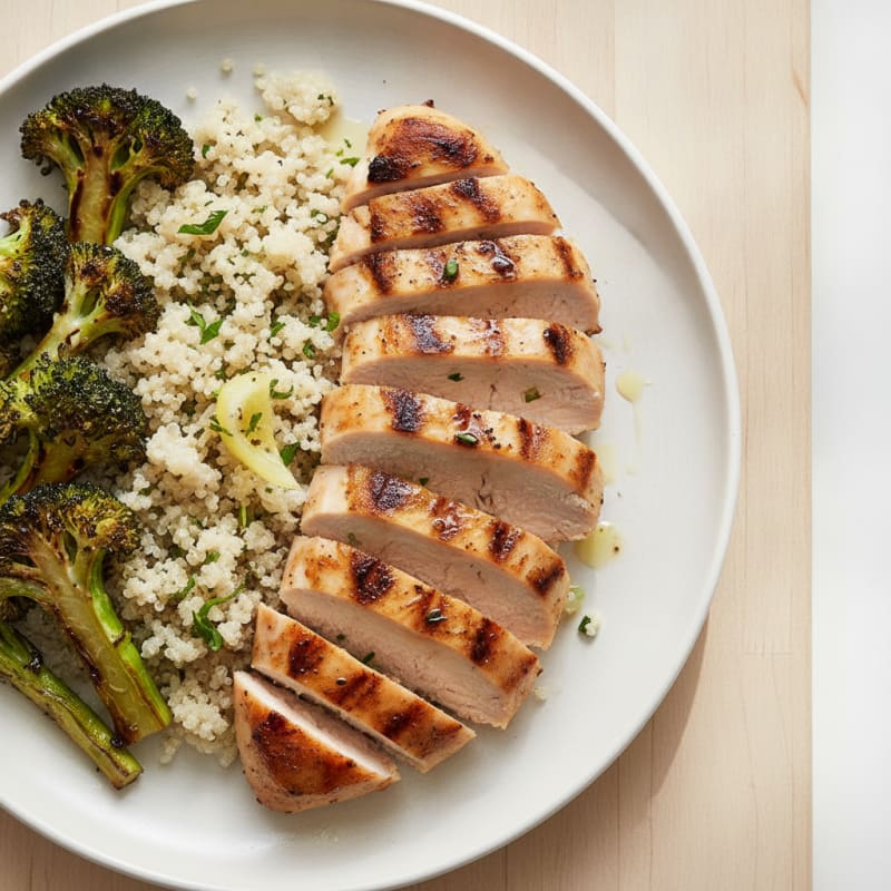 Grilled Chicken Breast with Quinoa and Roasted Broccoli