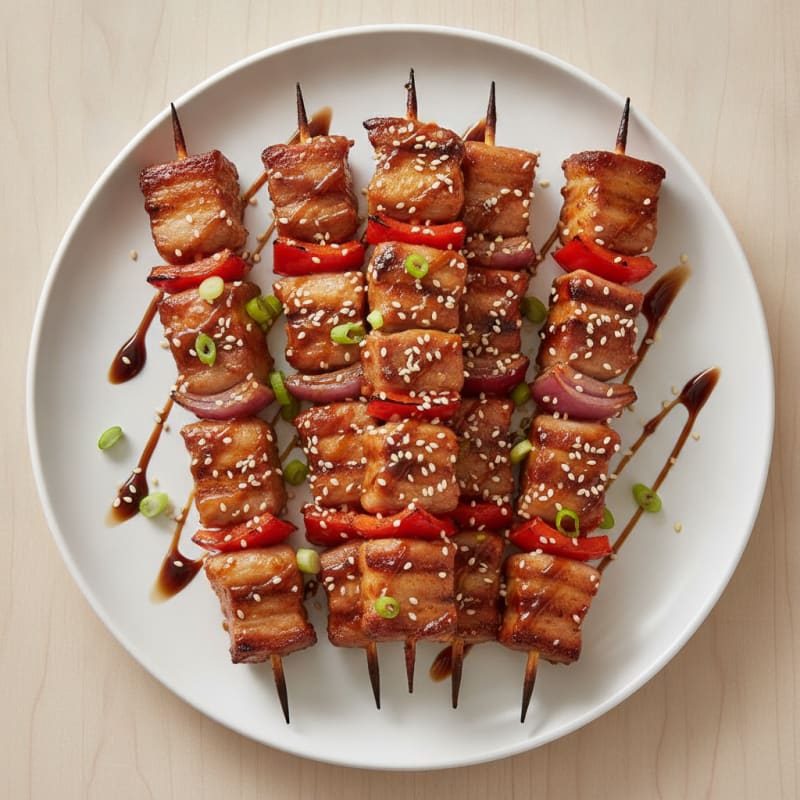 Spicy Gochujang Pork Belly Skewers