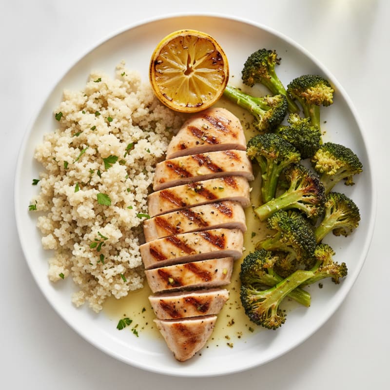 Grilled Chicken Breast with Quinoa and Roasted Broccoli
