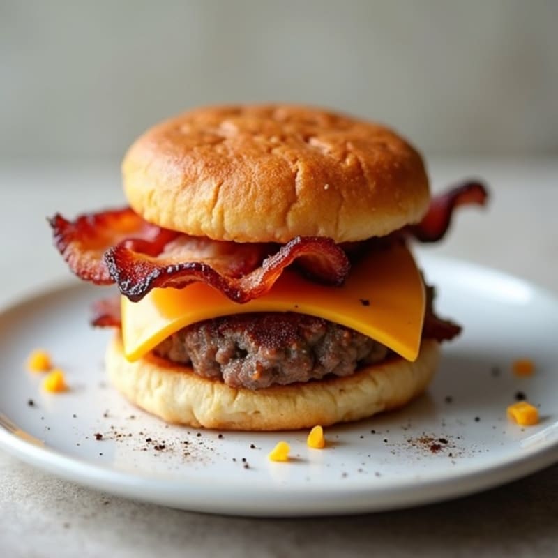 Stacked Lean Beef Patties with Crispy Bacon and Sharp Cheddar