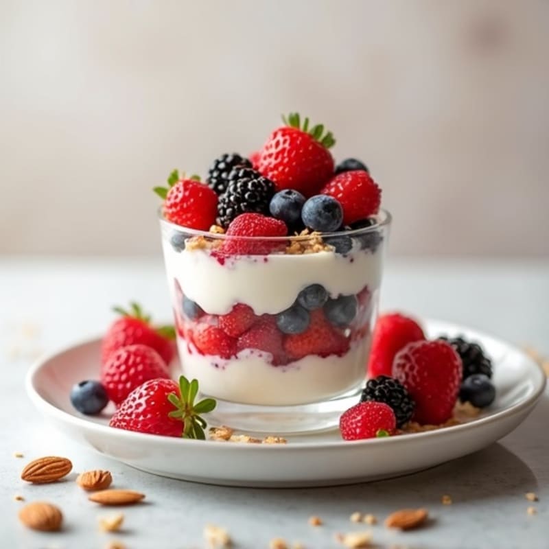 Greek Yogurt Protein Parfait with Mixed Berries and Almonds