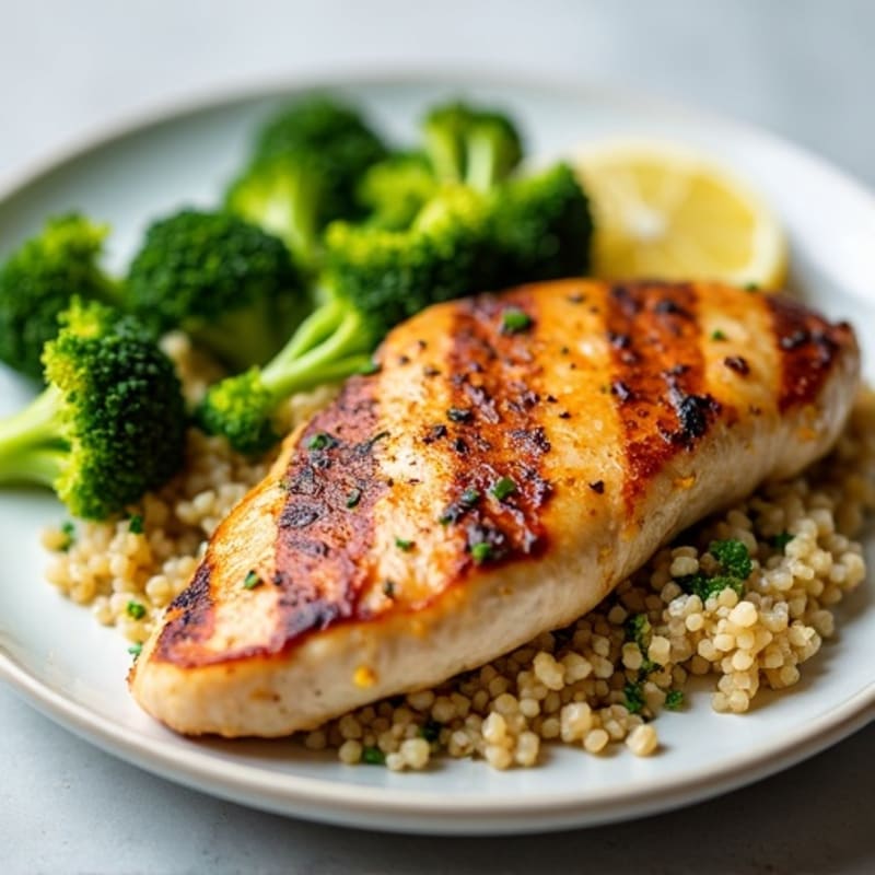 Grilled Chicken Breast with Quinoa and Steamed Broccoli